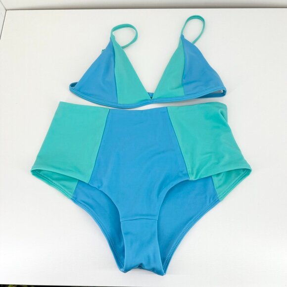 Parade Blue Crush Bikini Womens Small Blue High Waist Color Block Triangle - Picture 3 of 11